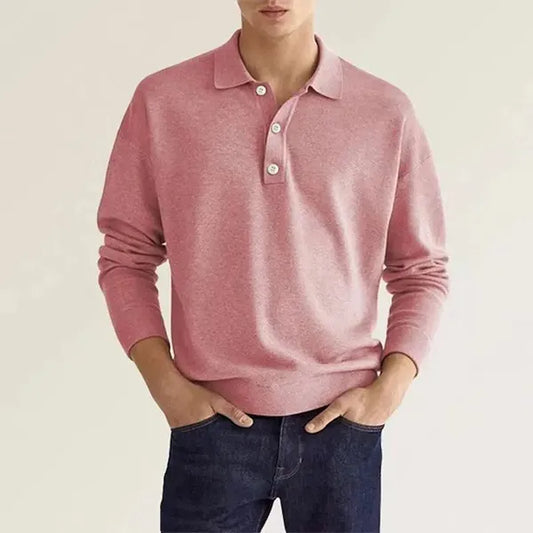 Men's Half-Button Long Sleeve Polo – Howard - Pink