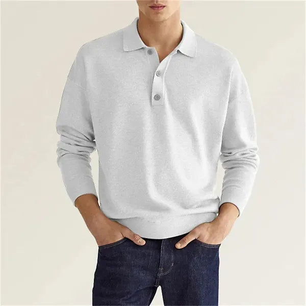 Men's Half-Button Long Sleeve Polo – Howard - White