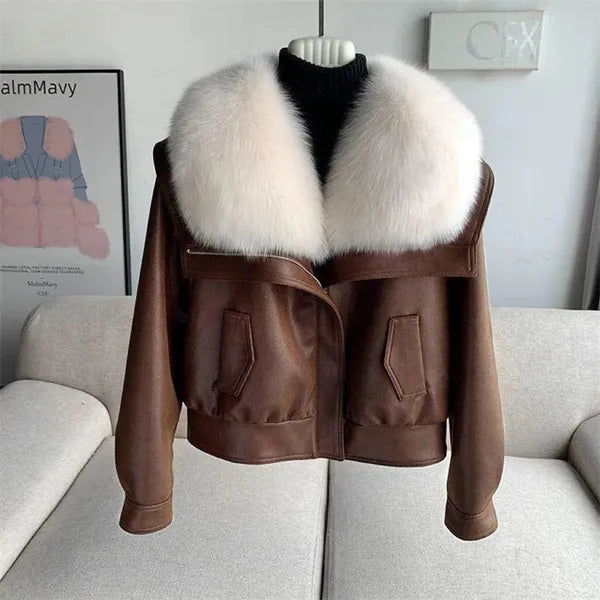Andra faux fur collar double-faced winter coat