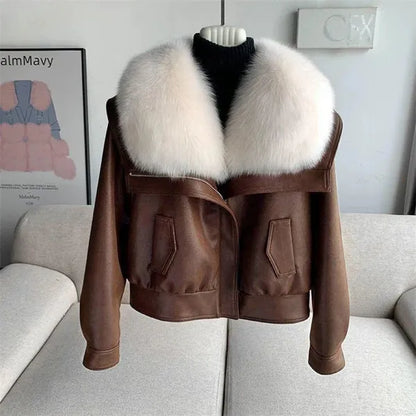 Andra faux fur collar double-faced winter coat