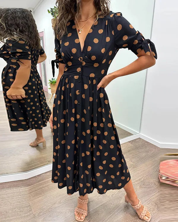 Vivienne Polka Dot V-Neck Dress - view 17