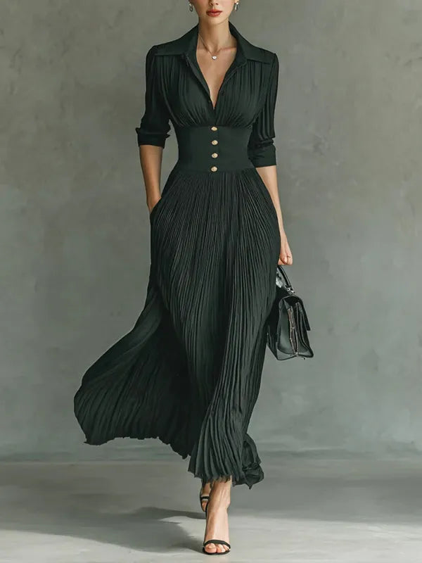 Celeste Pleated Lapel Belted Maxi Dress - view 5