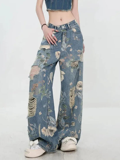 Fiona Wide-Leg Floral Print Jeans - view 32