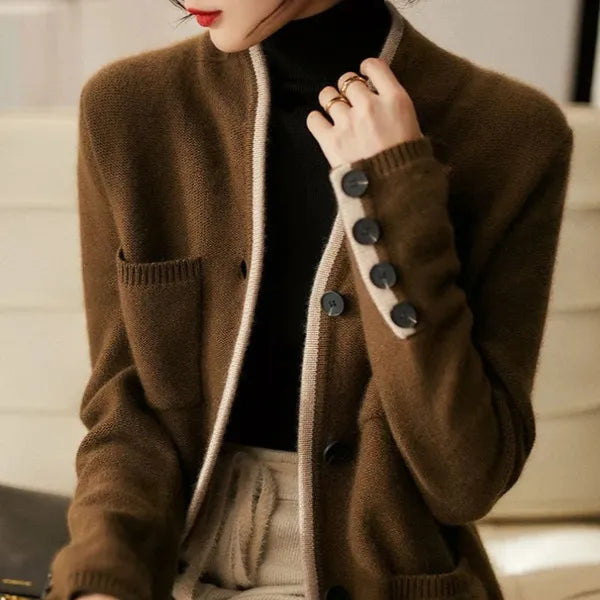 Anne wool-blend wrap cardigan with contrast details