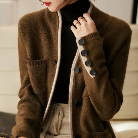 Anne wool-blend wrap cardigan with contrast details