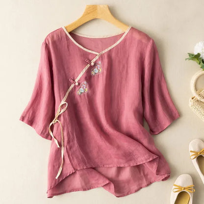 Amara breathable cotton-linen half-sleeve shirt