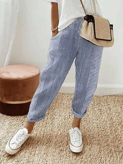 Striped Pantona Pants with Adjustable Waist - view 7