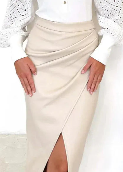 Maeve Premium Leather Midi Skirt with Front Slit - view 11