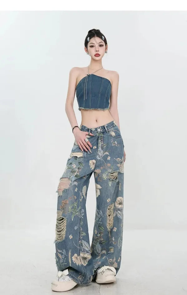 Fiona Wide-Leg Floral Print Jeans - view 11