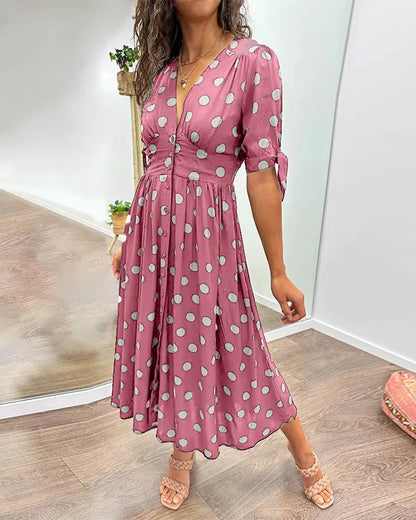 Vivienne Polka Dot V-Neck Dress - view 12