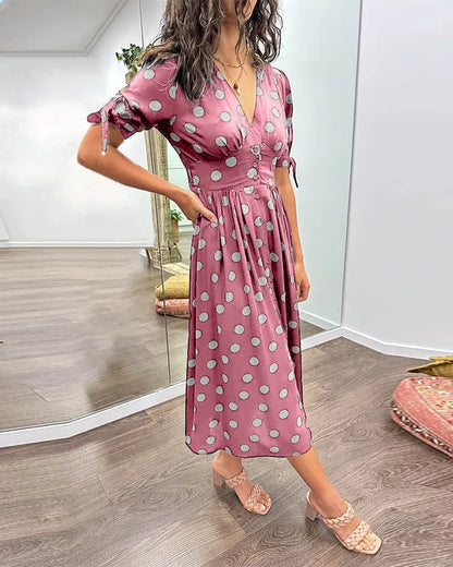 Vivienne Polka Dot V-Neck Dress - view 13