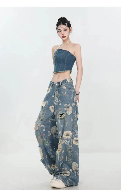 Fiona Wide-Leg Floral Print Jeans - view 13