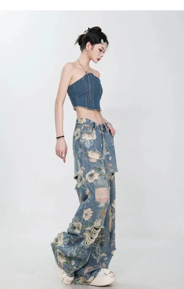 Fiona Wide-Leg Floral Print Jeans - view 14
