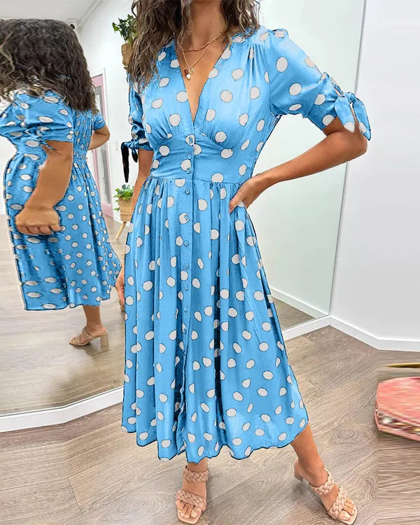 Vivienne Polka Dot V-Neck Dress - view 14