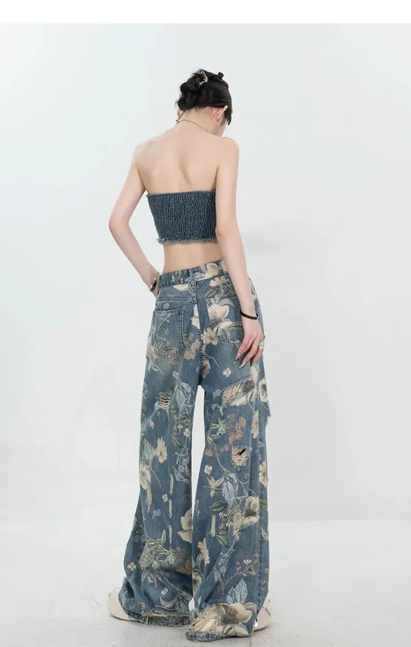 Fiona Wide-Leg Floral Print Jeans - view 15