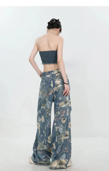 Fiona Wide-Leg Floral Print Jeans - view 15