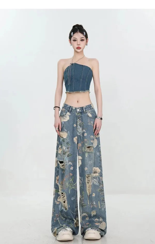 Fiona Wide-Leg Floral Print Jeans - view 16