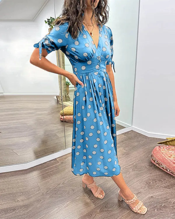 Vivienne Polka Dot V-Neck Dress - view 16