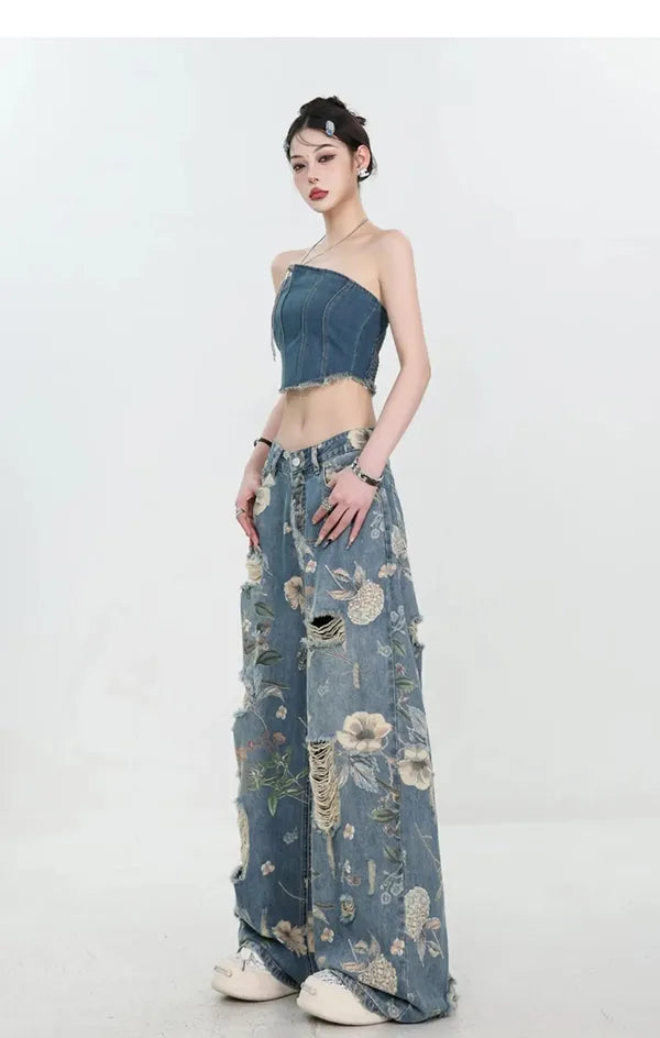 Fiona Wide-Leg Floral Print Jeans - view 17