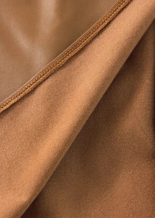 Maeve Premium Leather Midi Skirt with Front Slit - view 17