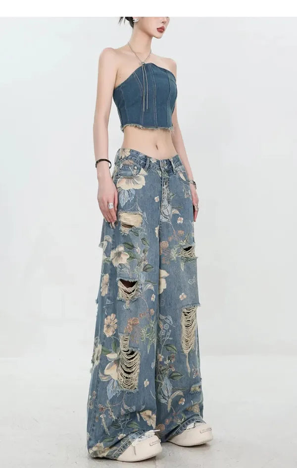 Fiona Wide-Leg Floral Print Jeans - view 18