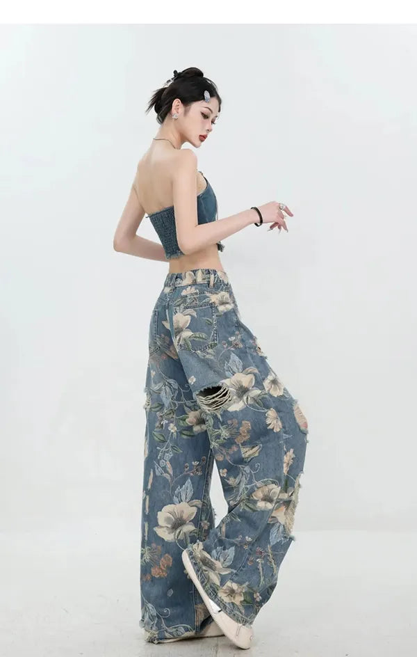 Fiona Wide-Leg Floral Print Jeans - view 19
