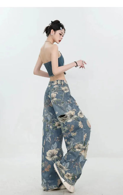 Fiona Wide-Leg Floral Print Jeans - view 19