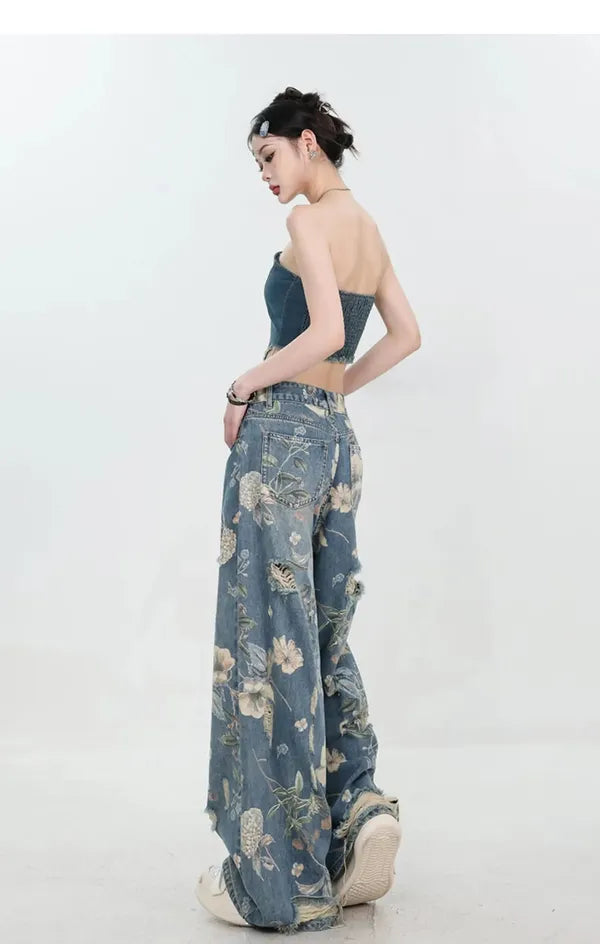 Fiona Wide-Leg Floral Print Jeans - view 20