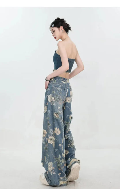Fiona Wide-Leg Floral Print Jeans - view 20