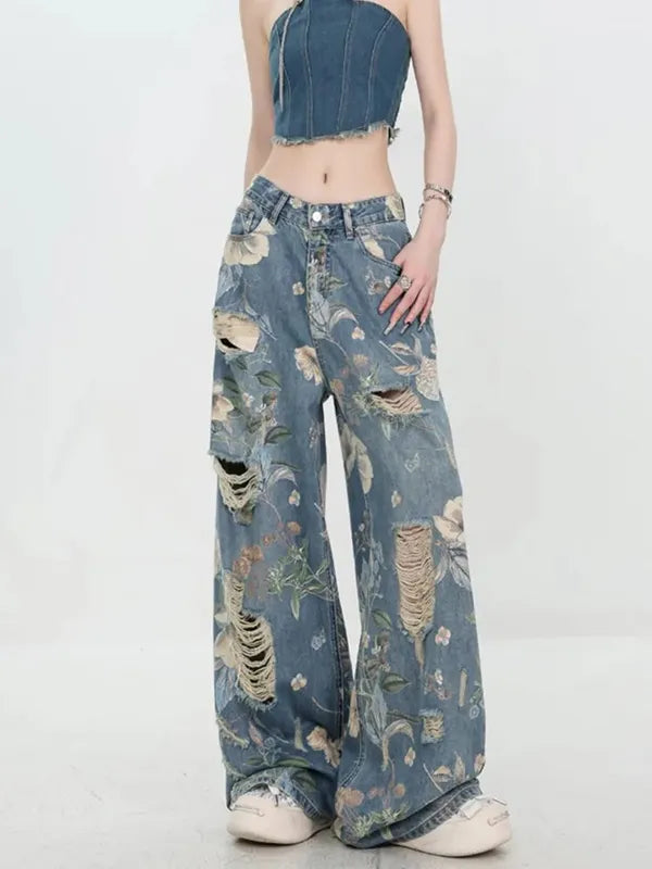Fiona Wide-Leg Floral Print Jeans - view 2