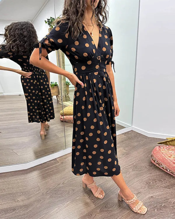 Vivienne Polka Dot V-Neck Dress - view 2