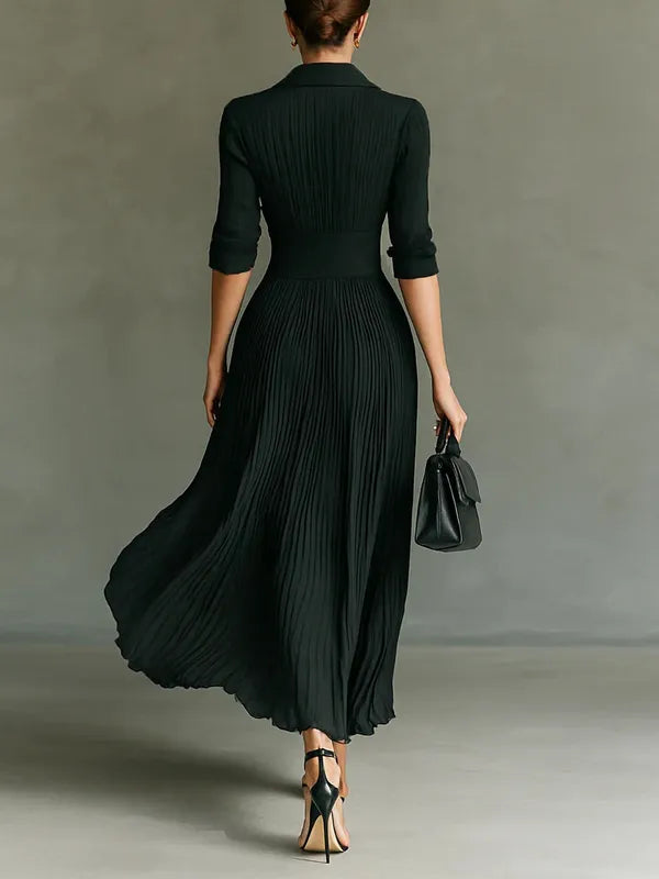 Celeste Pleated Lapel Belted Maxi Dress - view 2