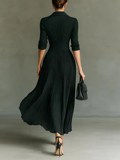 Celeste Pleated Lapel Belted Maxi Dress - view 2