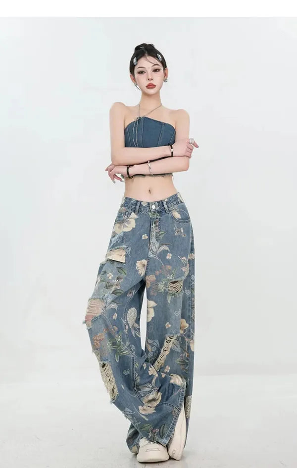 Fiona Wide-Leg Floral Print Jeans - view 21