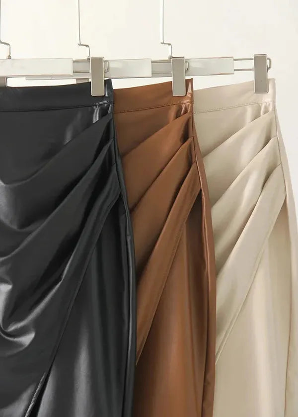 Maeve Premium Leather Midi Skirt with Front Slit - view 21