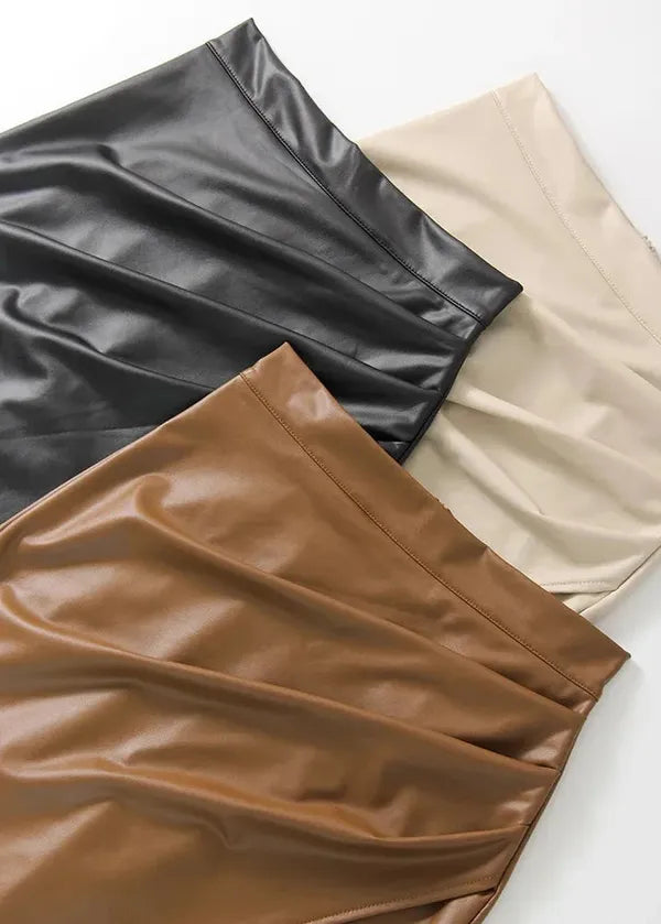 Maeve Premium Leather Midi Skirt with Front Slit - view 22