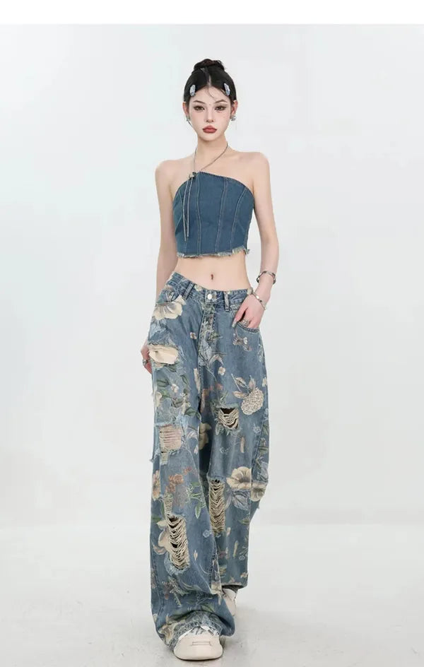 Fiona Wide-Leg Floral Print Jeans - view 22