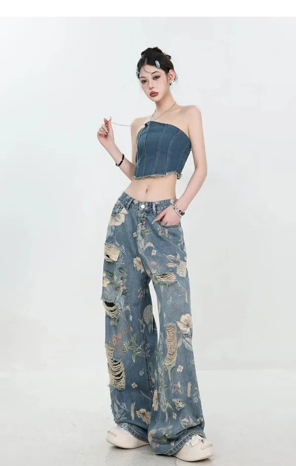 Fiona Wide-Leg Floral Print Jeans - view 23
