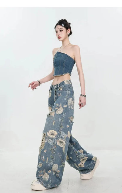 Fiona Wide-Leg Floral Print Jeans - view 24