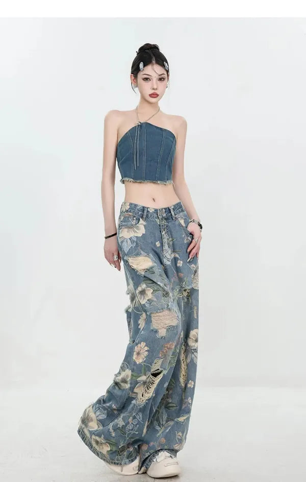 Fiona Wide-Leg Floral Print Jeans - view 25
