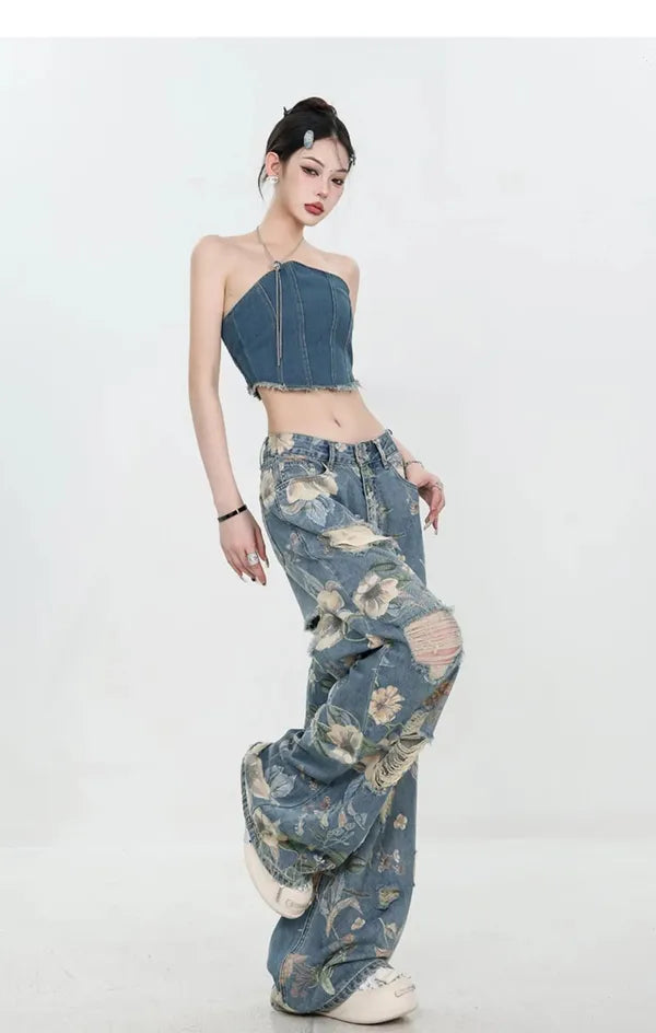Fiona Wide-Leg Floral Print Jeans - view 26