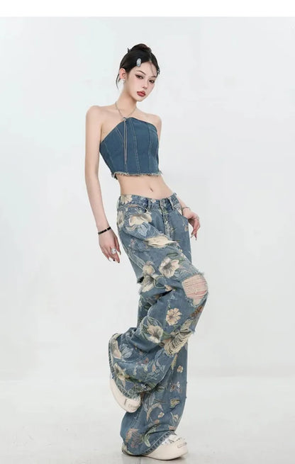 Fiona Wide-Leg Floral Print Jeans - view 26
