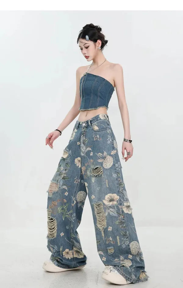 Fiona Wide-Leg Floral Print Jeans - view 27