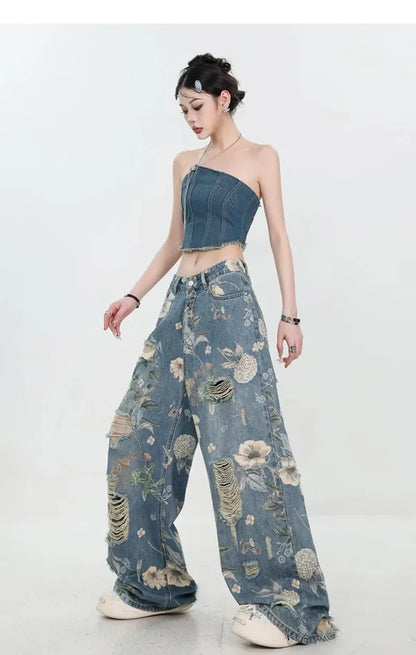 Fiona Wide-Leg Floral Print Jeans - view 27