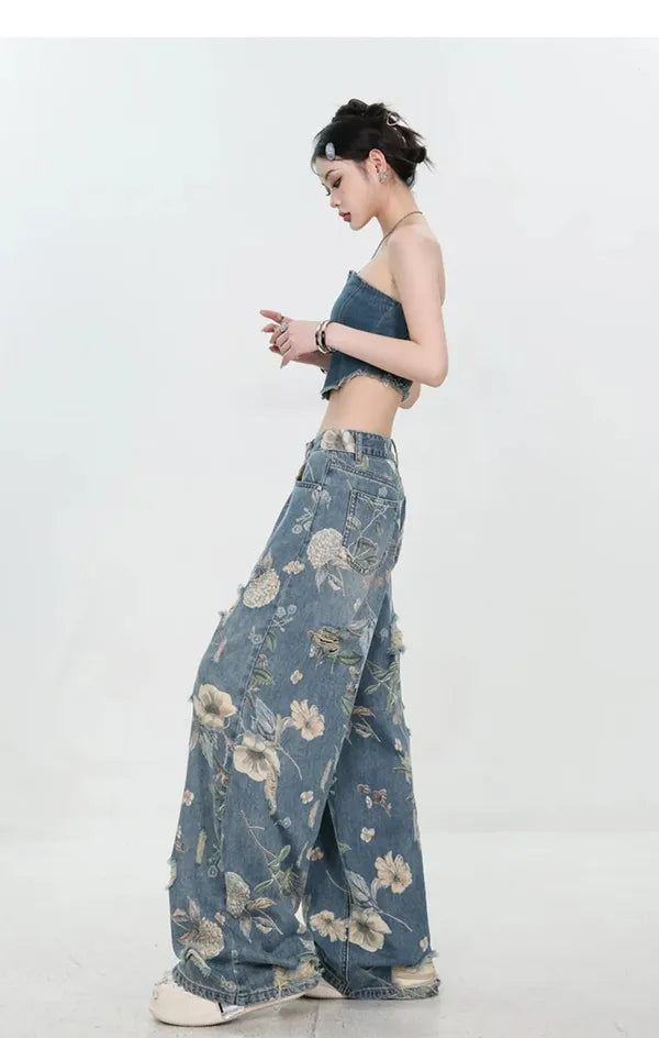 Fiona Wide-Leg Floral Print Jeans - view 28