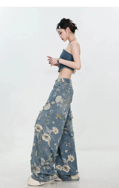 Fiona Wide-Leg Floral Print Jeans - view 28