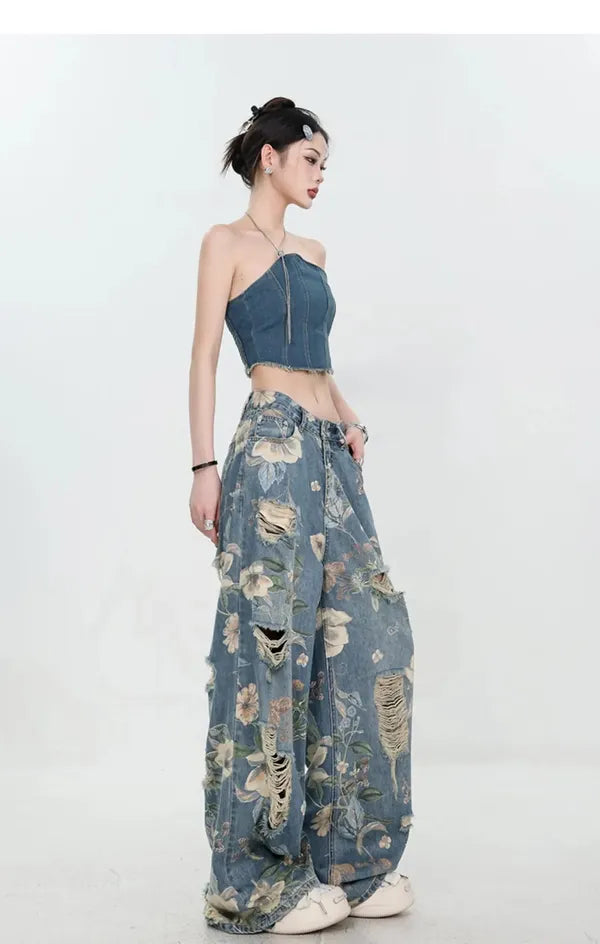 Fiona Wide-Leg Floral Print Jeans - view 29