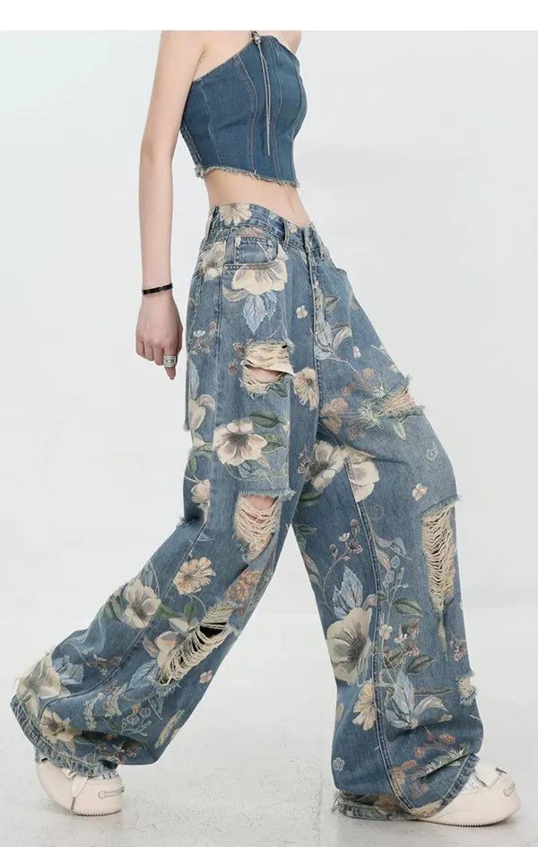 Fiona Wide-Leg Floral Print Jeans - view 30