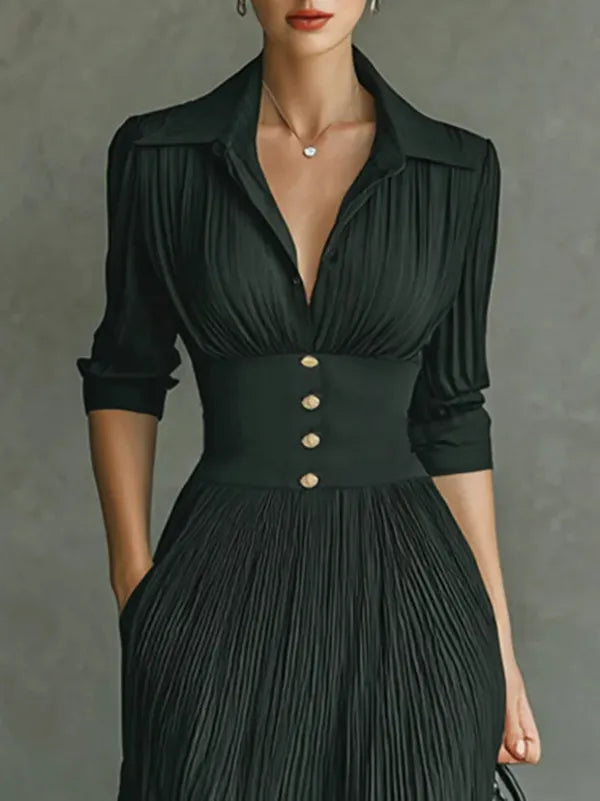 Celeste Pleated Lapel Belted Maxi Dress - view 3