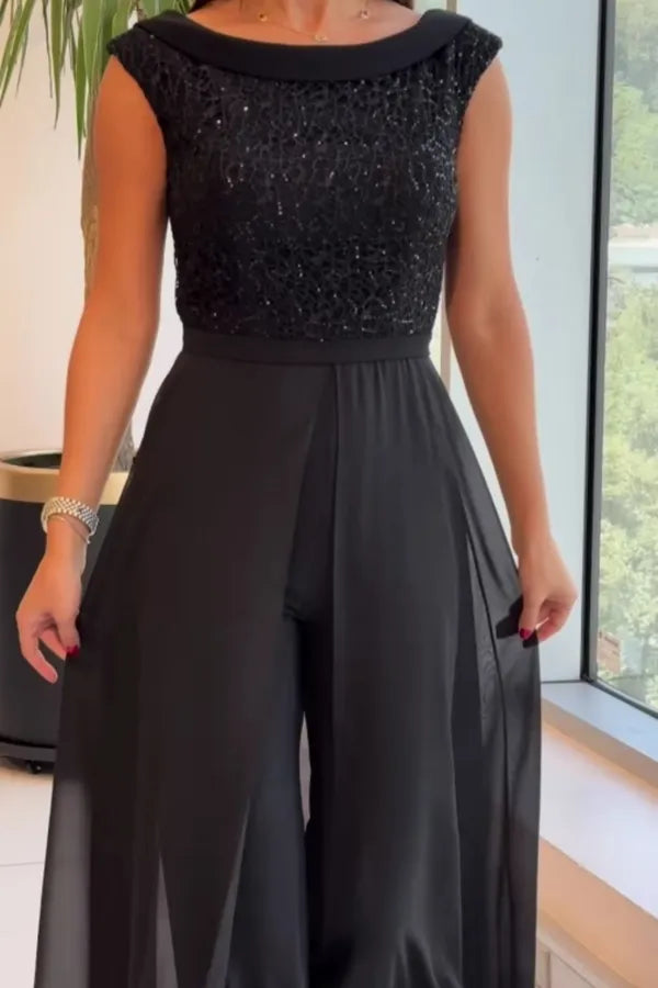 Harlow Crew-Neck Textured Panel Jumpsuit - view 3